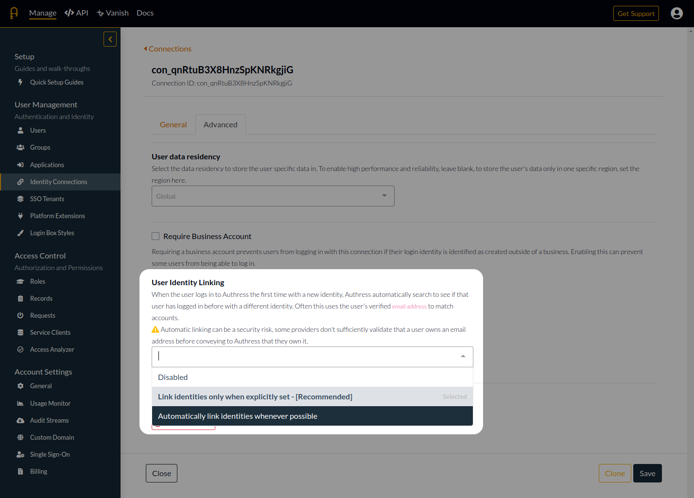 Identity Connection Configuration